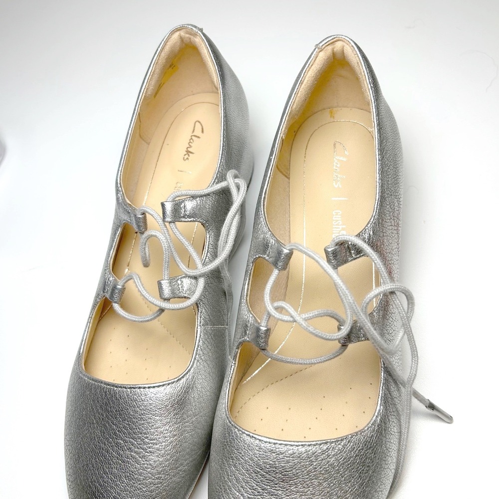 women's silver‎ clark's leather orabella sophia pumps mary janes 8.5 lace up - Picture 6 of 8